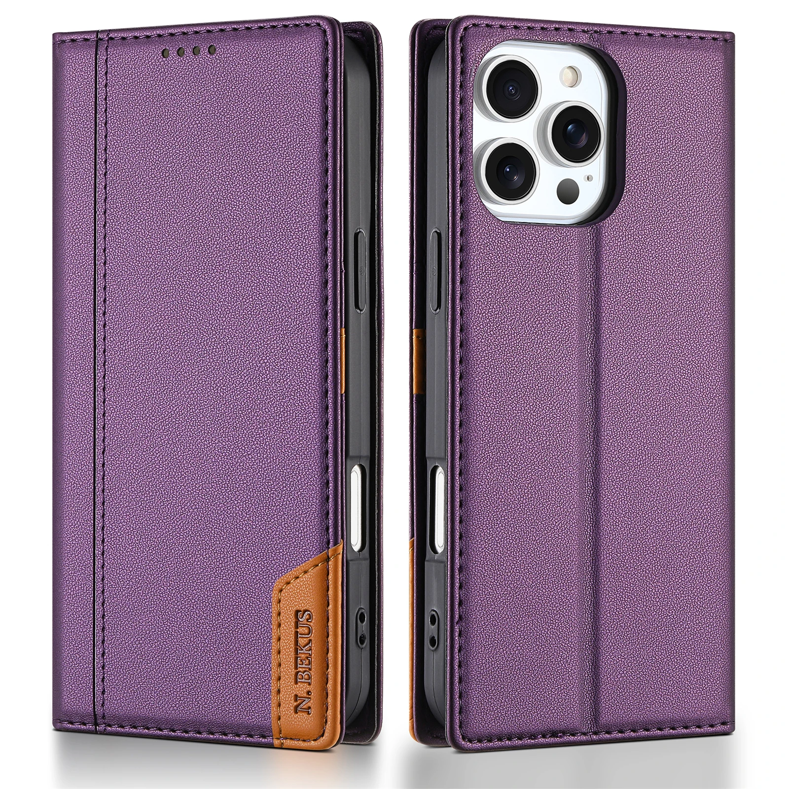 Leather Flip Wallet with Strong Magnetic Closure and RFID Protection - Shockproof Cardholder Case