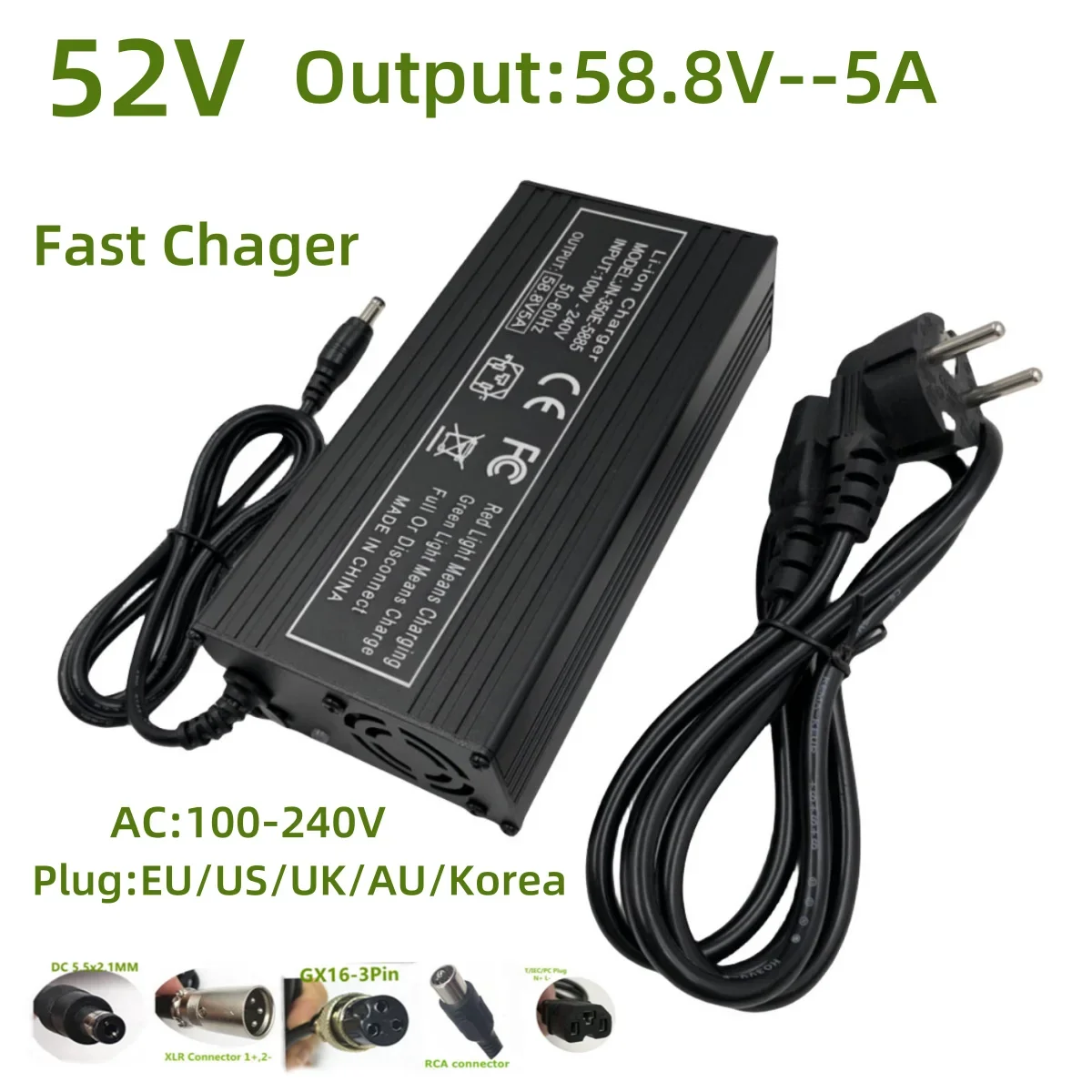 Battery Charger Fast Charger Battery Charger Adapter 58.8V5A Battery Charger For 14S 52V/48V Li-ion Battery lithium battery With cooling fan fast charger Metal Shell