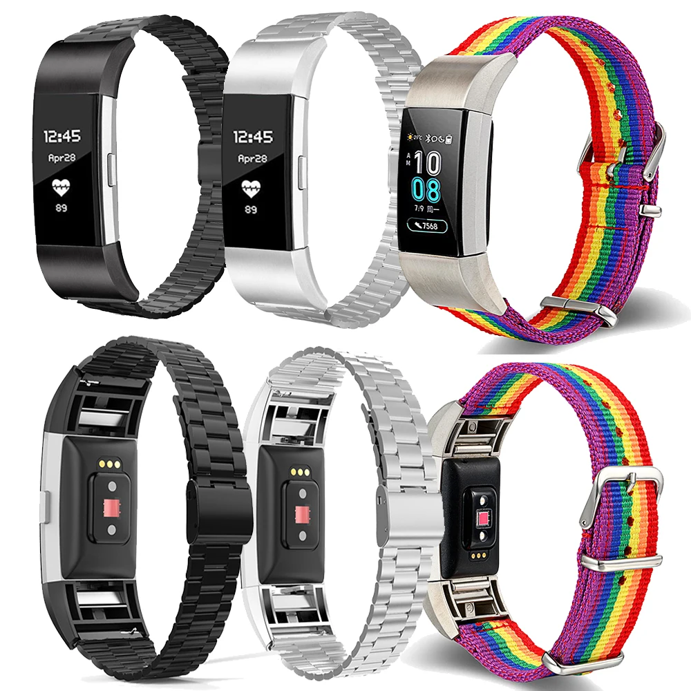

Apply To Fitbit Charge 5/2/3/4 Band Rainbow Strap LGBT Nylon Metal Stainless Stee Strap Watch Band With Dedicated Connector