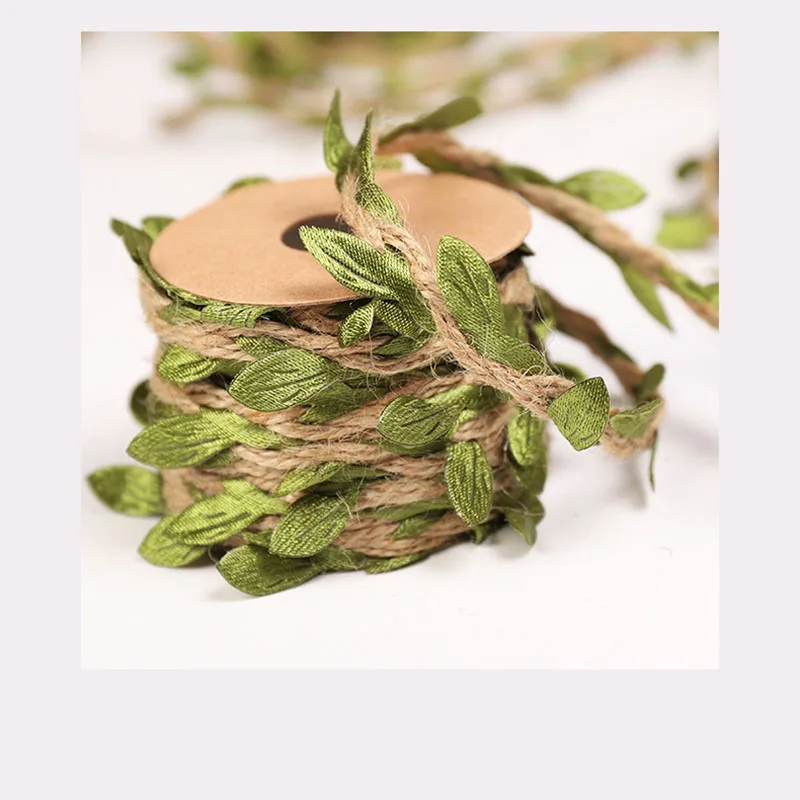 5mm Artificial Leaves Natural Hessian Jute Twine Rope DIY Crafts Burlap Ribbon For Vintage Wedding Party Decoration 5Meters/Lot