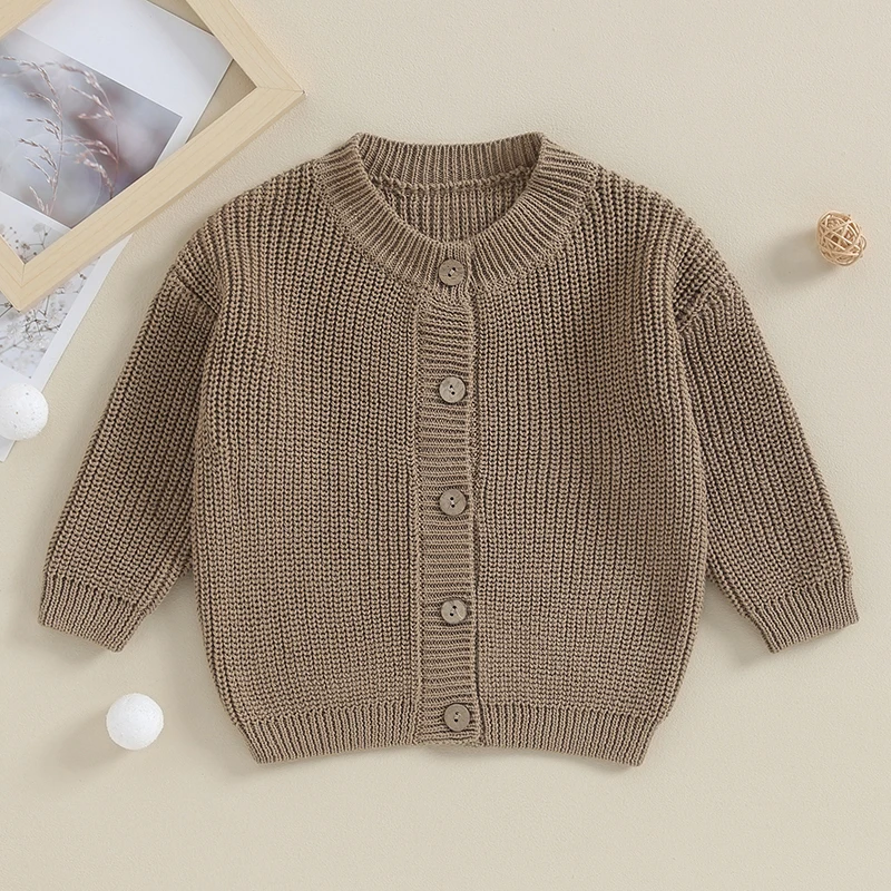 FOCUSNORM 0-24M Autumn Winter Baby Girls Boys Knit Sweater Cardigan Long Sleeve Solid Color Button Up Knitwear