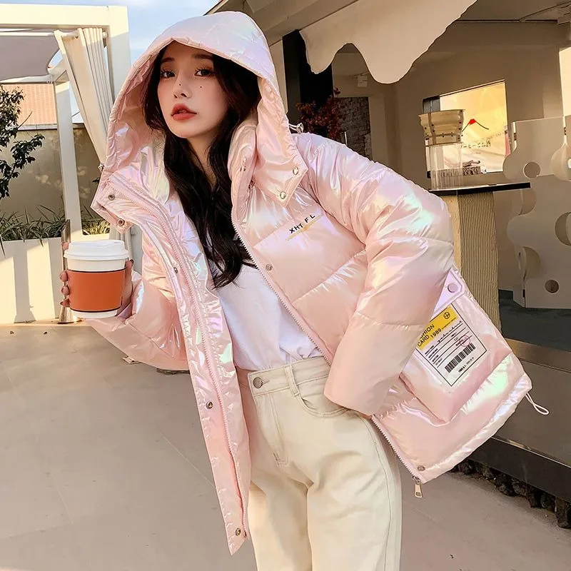 2023 New Women Padded Winter Jacket Female Bright Face No Wash Parkas Loose Hooded Outwear Shortie Leisure Time Overcoat