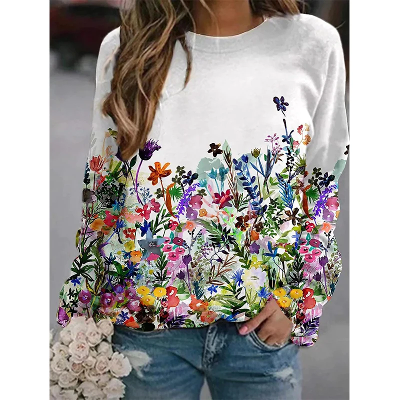 Autumn New Floral Sweatshirts Flower Bird 3D Print Hoodies Women Streetwear Long Sleeve Pullovers Tops Y2k Hoodie Woman Clothing