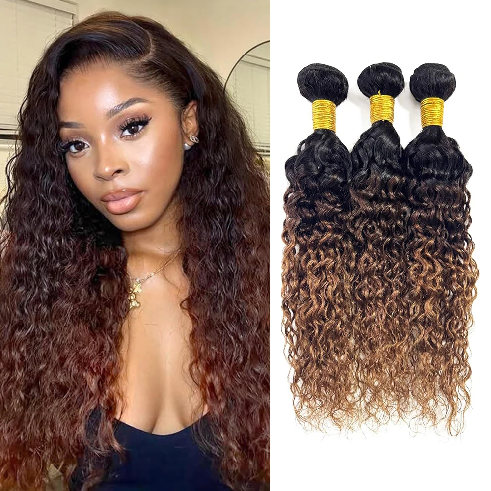 T1B/2/30 Ombre Bundles Human Hair Bundles Chestnut Brown Bundles Water Wave Human Hair Black To Brown Hair Weave For Women