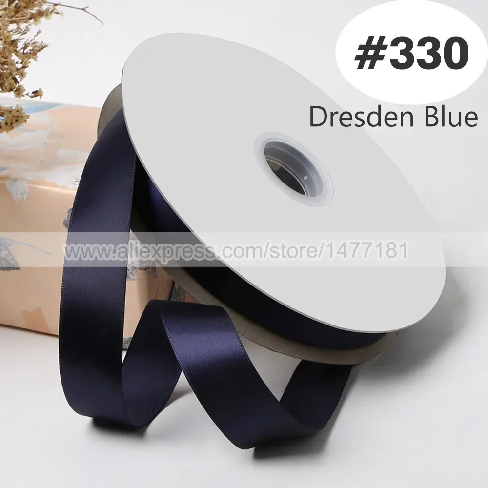 Blue Double Face Satin Ribbon – High-Density Polyester Fabric, Multiple Widths Available, 100 Yards