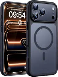 Luxury Matte Finish MagSafe Magnetic Wireless Charging Phone Case with Solid Color Border and Lens Protection - iPhone 15 Plus (Black)