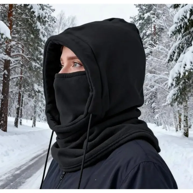 Unisex Windproof Balaclava - Knit Fleece-Lined Hood with Adjustable Drawstring for Motorcycle, Skiing & Outdoor Winter Sports