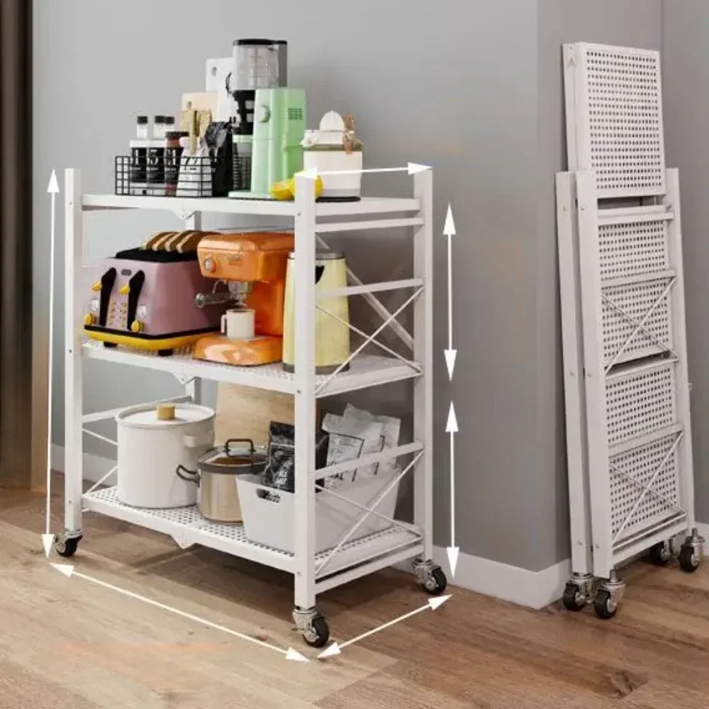 Foldable Large Iron Frame Multilayer Metal Storage Shelves Multifunctional Kitchen Storage Racks Movable Living Room Bookshelf