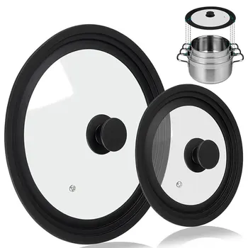 Tapa de prevención de desbordamiento multifuncional con borde de silicona, tapa de olla de vidrio templado Universal, utensilios de cocina, piezas de utensilios de cocina