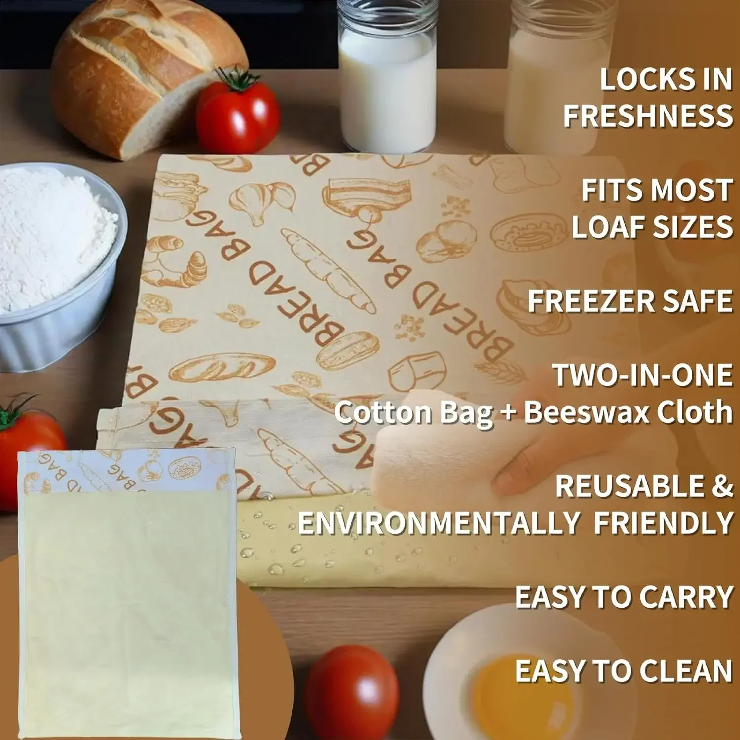 Reusable Homemade Bread Bags-Beeswax Bread Bags for Storing Bread Sandwiches Toast Snacks with Beeswax Fabric Lining 12x17in 4
