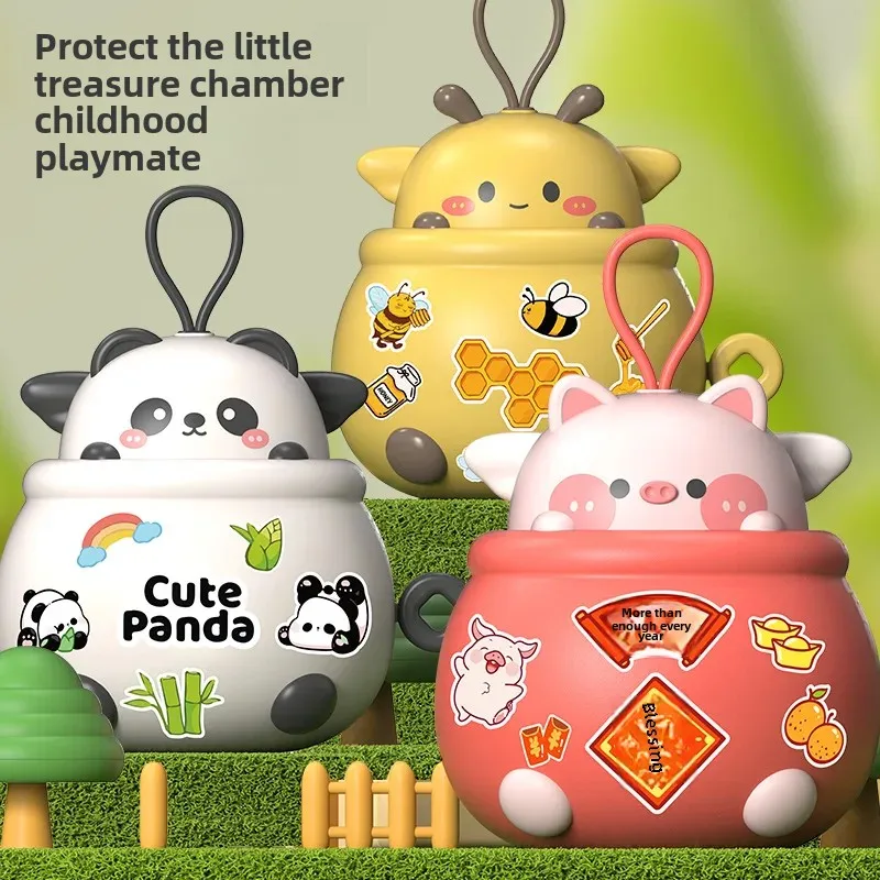 Cartoon Lucky Money Bag Savings Bank Big Capacity Handmade Toy with Key for Kids Cross-Border DIY Withdrawable Savings Canister
