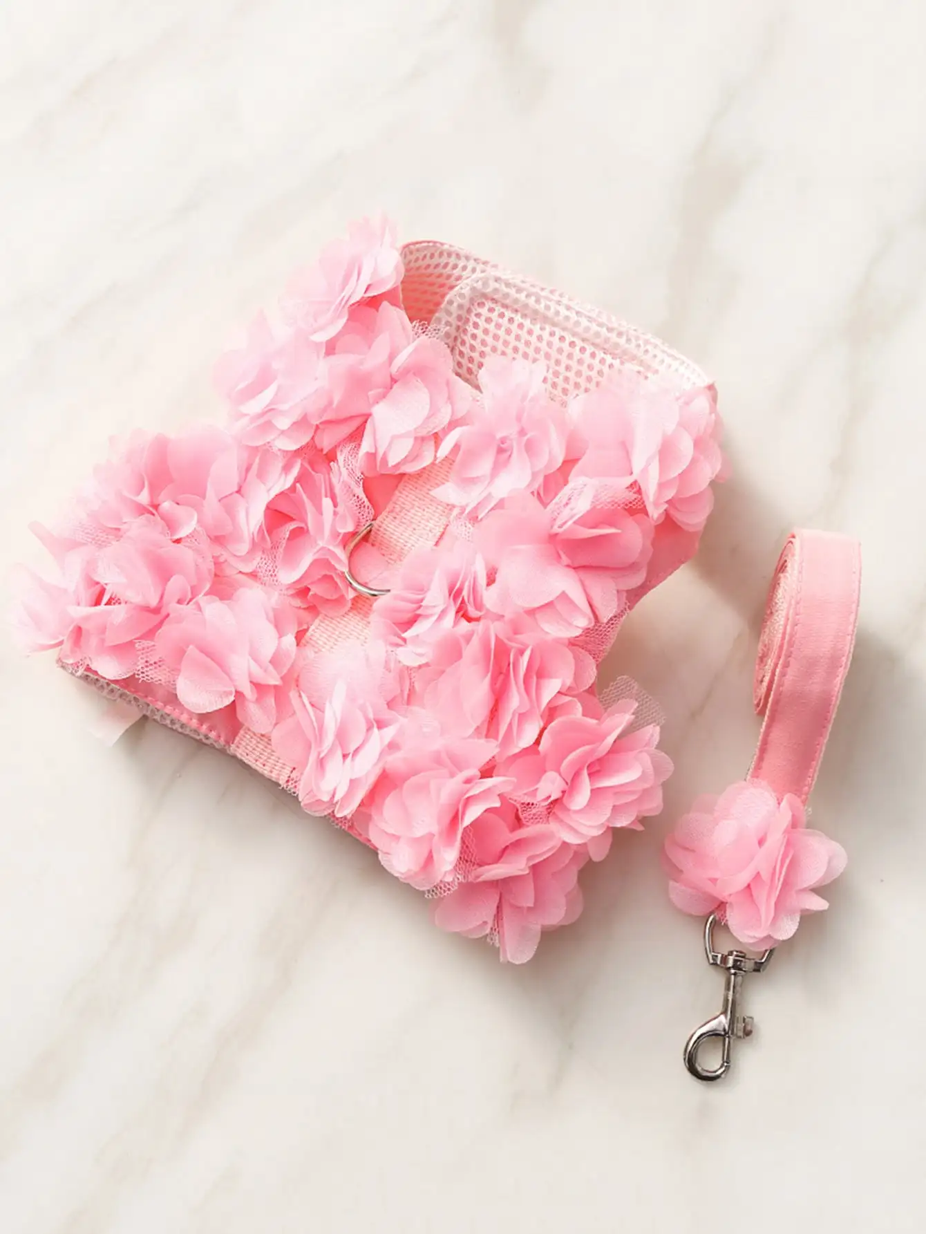 Cute Small Dog Harness and Leash Set Pink Lace Floral