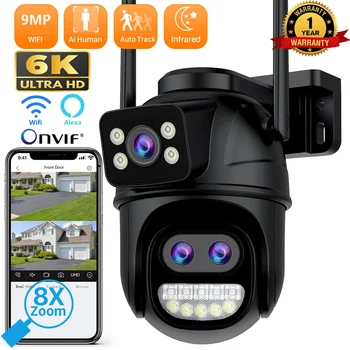 Video Surveillance iCSee Wifi Camera 12MP 6K PTZ Three Lens Dual Screen 8MP HD Wireless Outdoor IP Camera AI Human Detection P2P 1