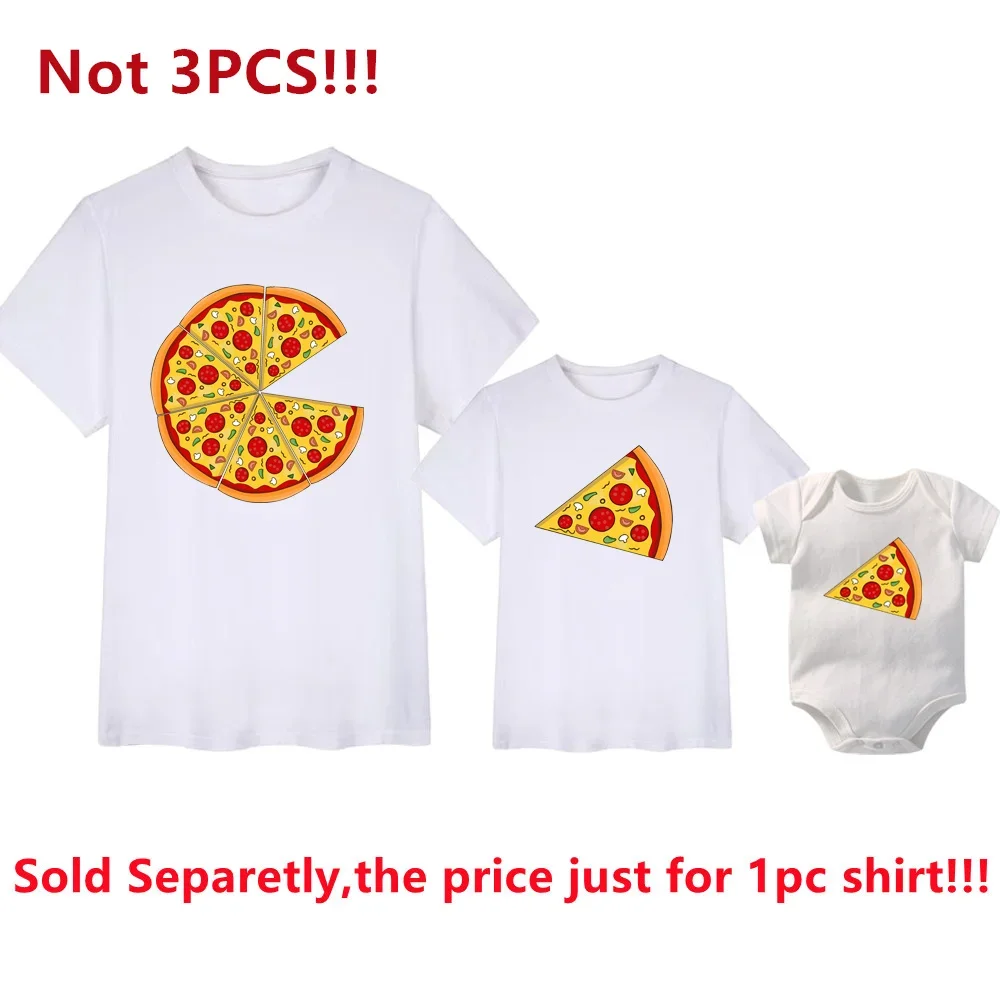 Funny Pizza and Pizza Slice Print Family Matching Shirts Cotton Dad and Daughter Son Kids Tshirts Baby Rompers Father's Day Gift 4