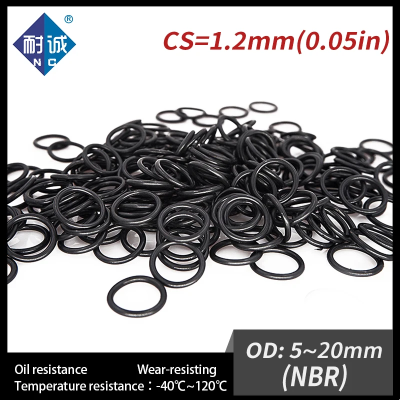 50PCS/lot Rubber O Rings NBR Seal CS1.2mm Thickness OD5/5.5/6/6.5/7/8/9/10/11/12/13/14/15/16/17/18/19/20mm