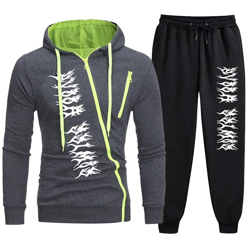 Polyester Mens Tracksuit Zipper Hoodie Sweatpants Set