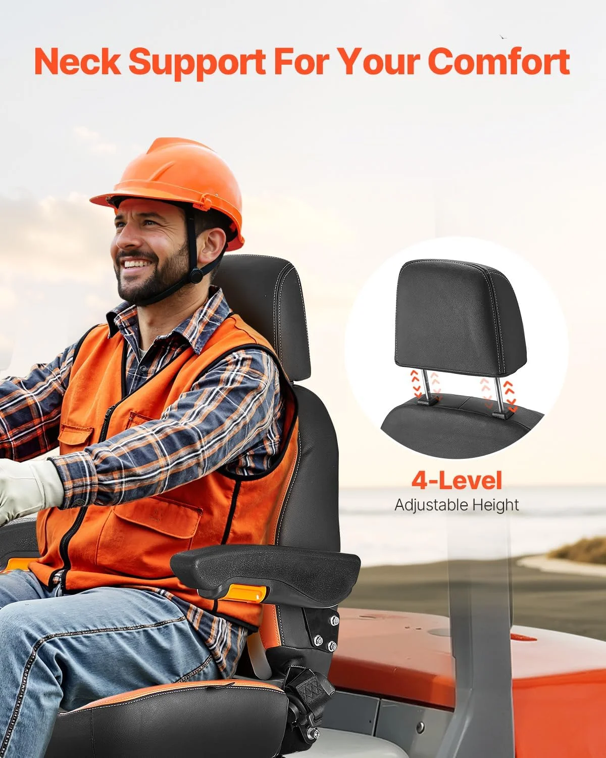 Universal Forklift Seat, Tractor Seat with Adjustable Back, Armrest, Headrest & Safety Belt, Secure Tractor Seat with Micro