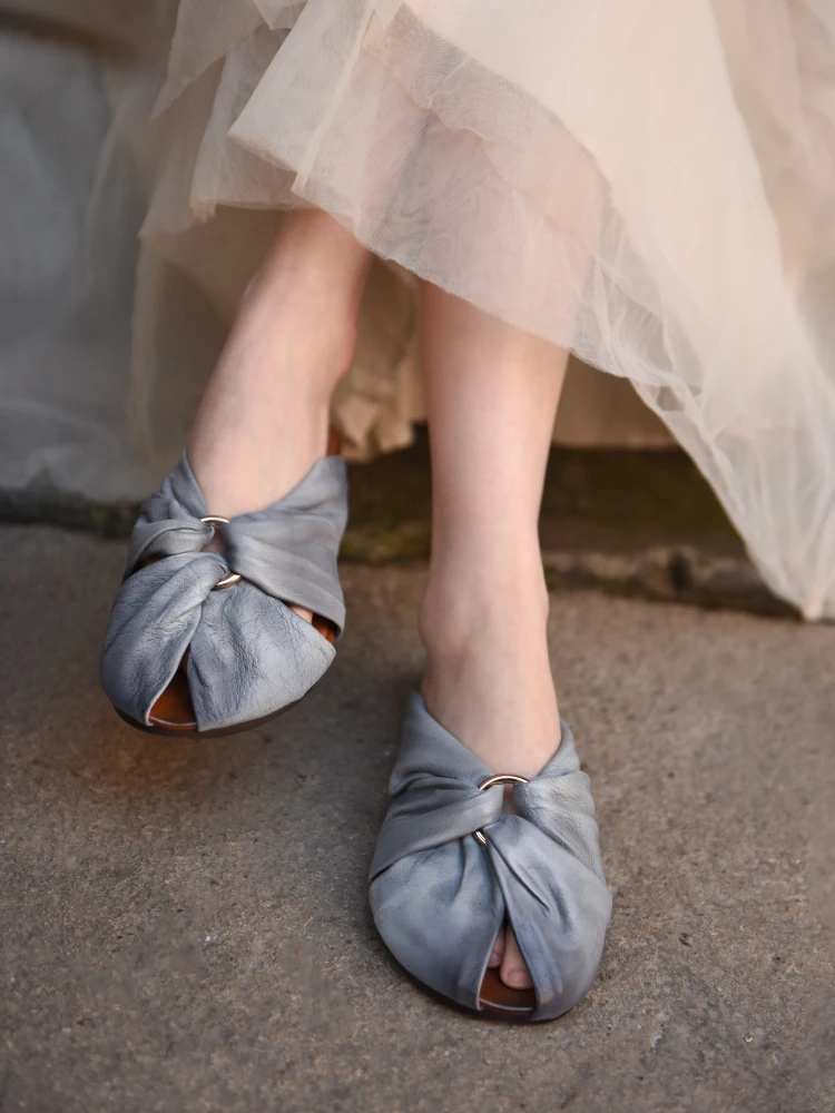 

Туфли Artmu женские с закрытым носком, роскошная обувь с перекрестным ремнем, элегантная обувь из натуральной кожи, без каблука, с перфорацией, оригинальные