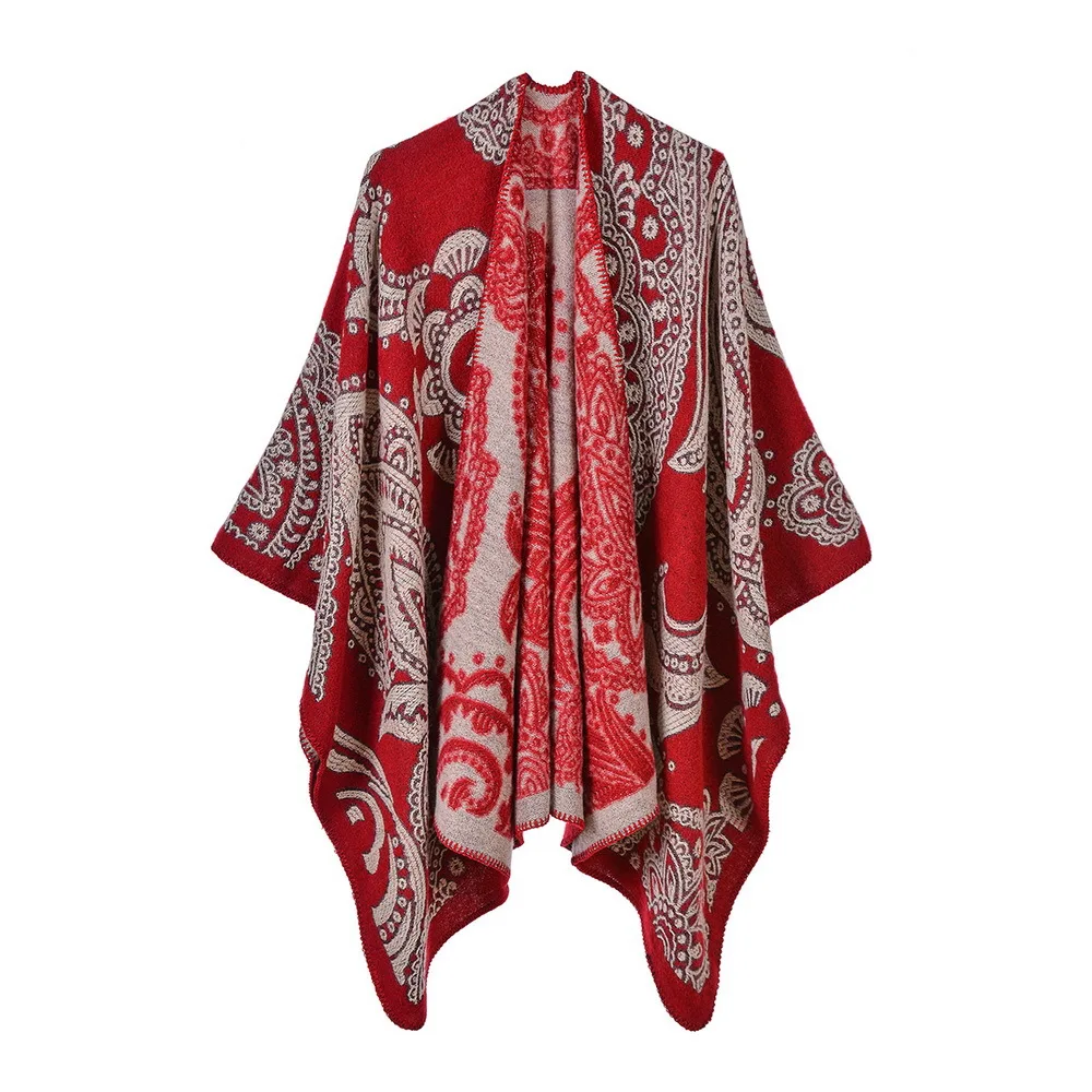 

European American Fashion Autumn Winter Cashew Imitation Cashmere Women's Scarf Versatile Thickened Warm Shawl Cape Ponchos P2