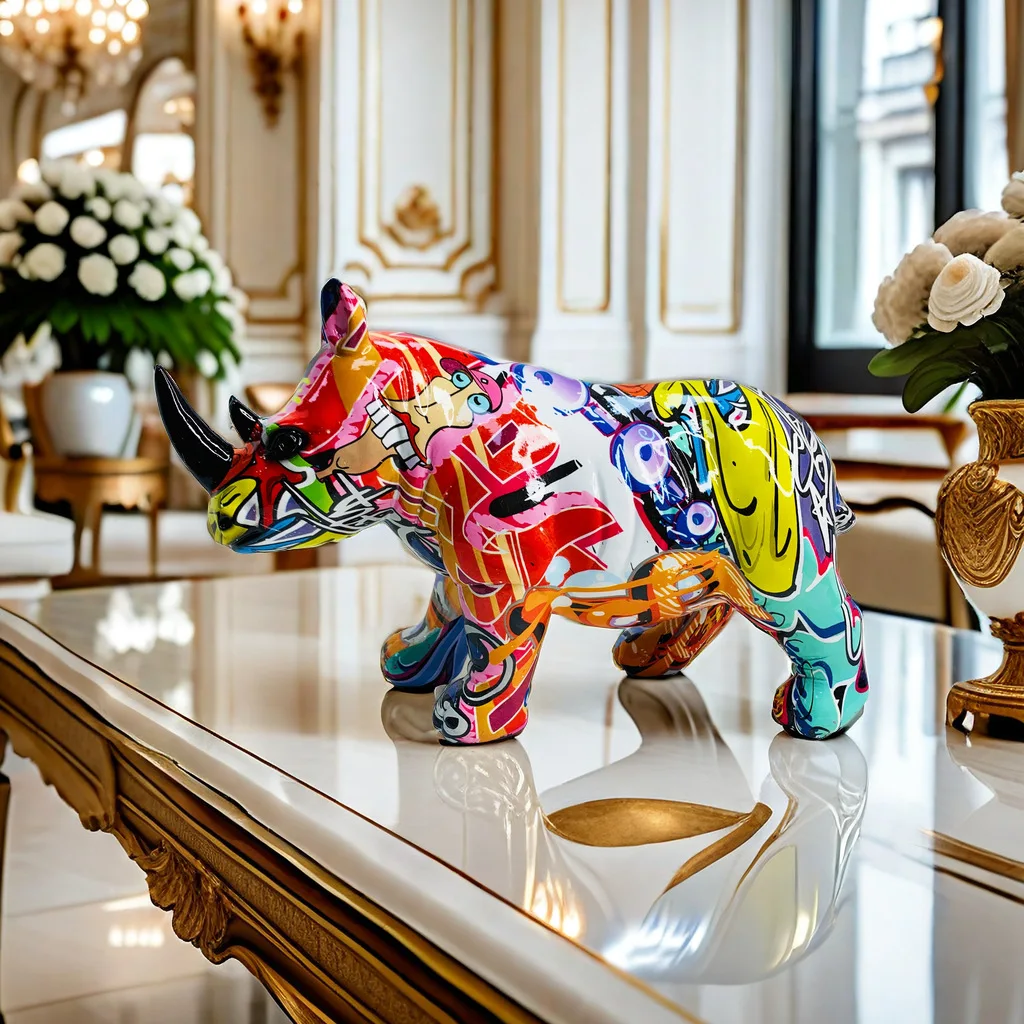 

Nordic creative colorful rhinoceros ornaments home living room office desktop animal resin crafts decoration