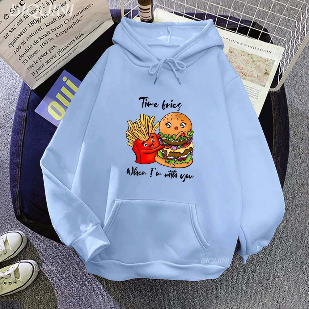 

Burger and Fries Fast Food New Kawaii Japanese Casual Harajuku Hoodies Women Korean Style Pullovers Female Sweatshirts Kpop Tops
