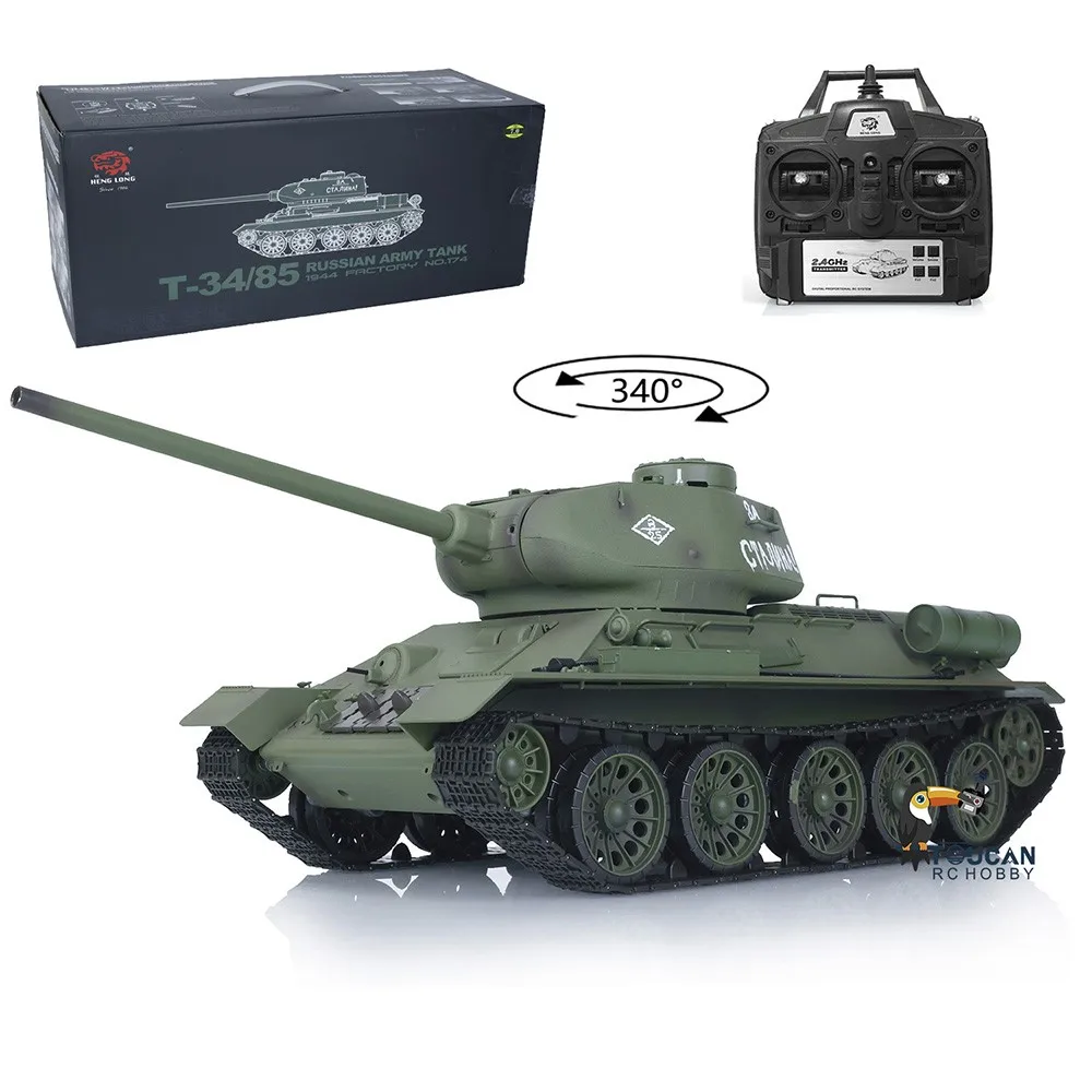 Détail du canon du char radiocommandé Heng Long 1/16 Tiger I avec effet de fumée et système BB visible.