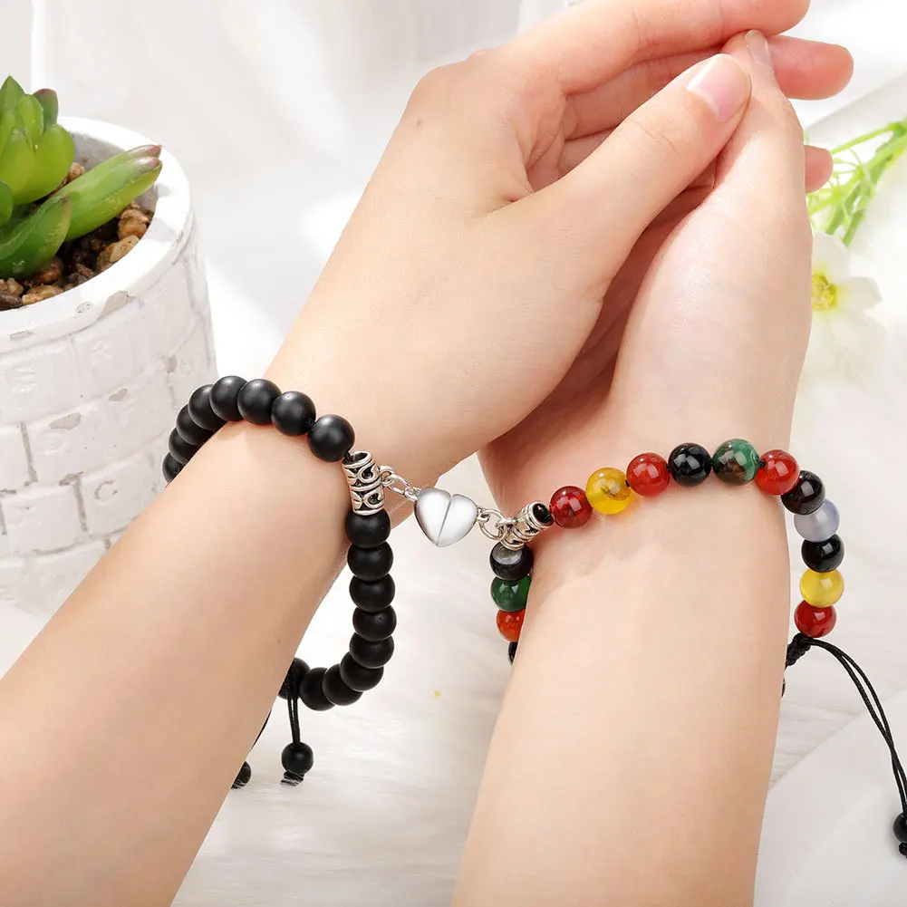 Magnet Couple Bracelets Woman Men Romantic Heart Matching Lovers Natural Stone Beads Yoga Bracelet Valentine Gift Jewelry