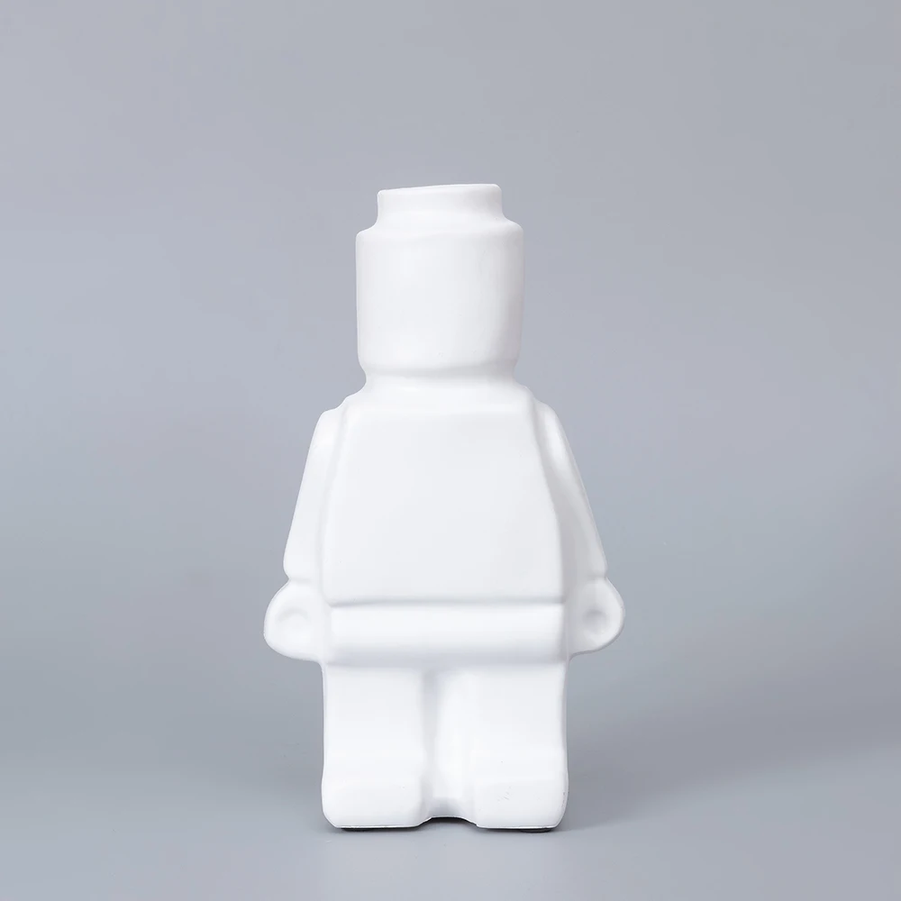 Nordic Style Ceramic Robot Vase Indoor Flower Pot Modern Home Interior Decoration White Goods Decoration Office Desk