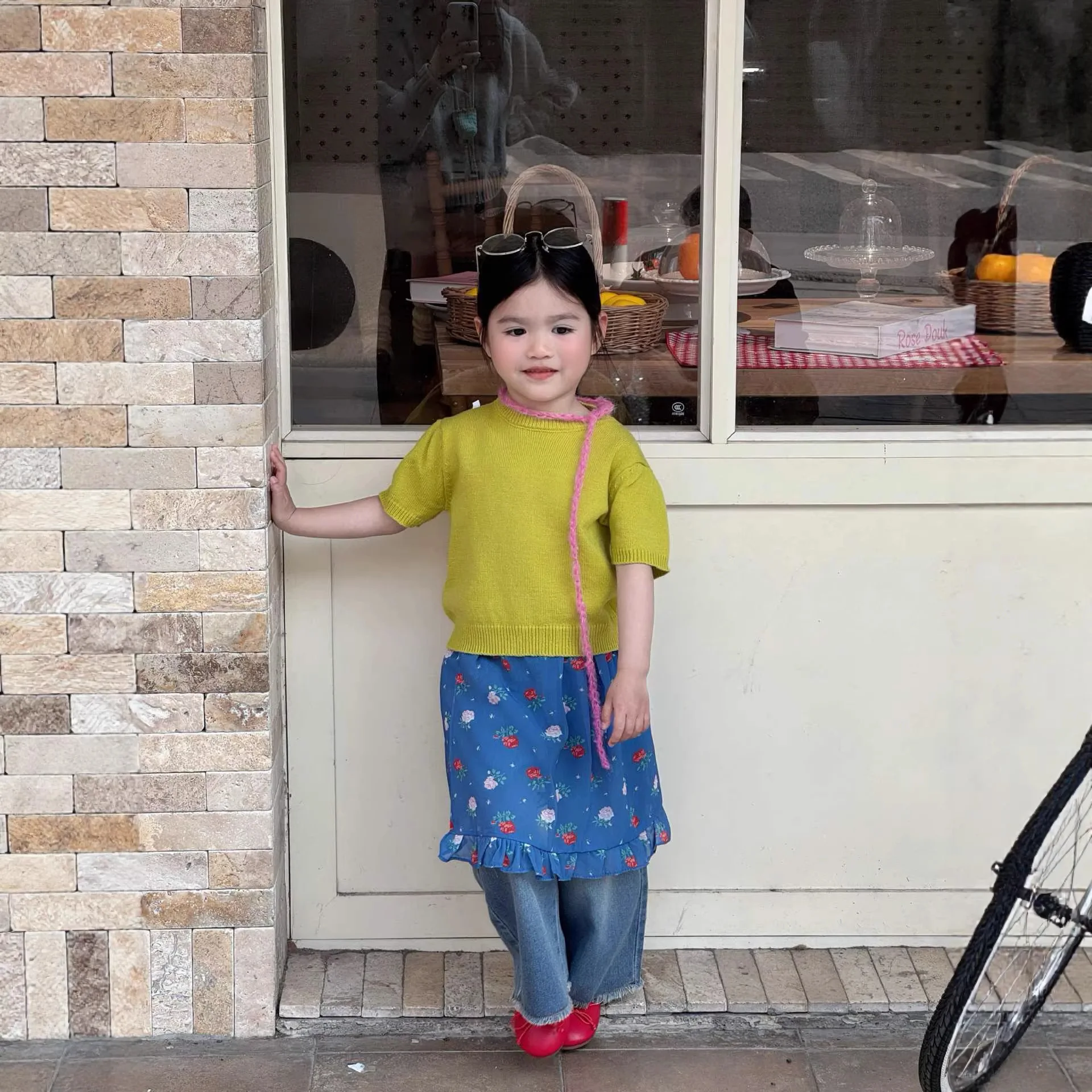 2026년 여름 의류 신상 한국판 아동복 여아 버블 반팔 원사 풀오버 니트 상의