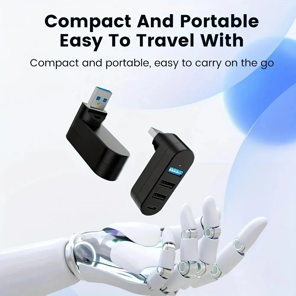 Compact Rotatable USB Hub with Multi-Port Expansion and Power Adapter