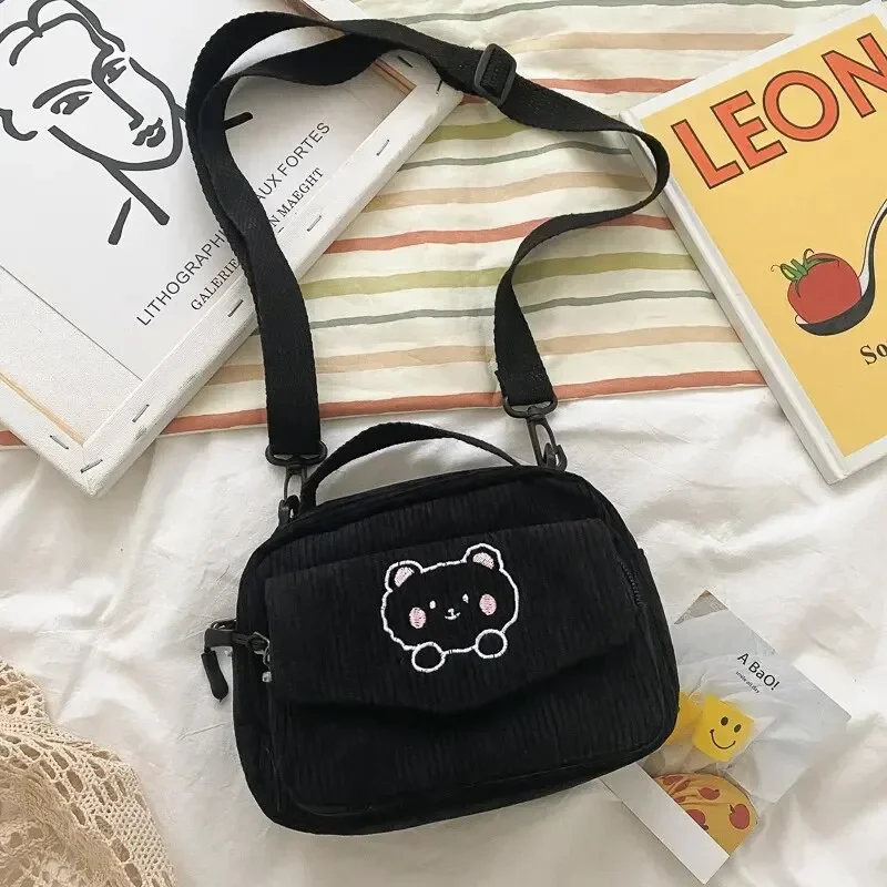 Personalized Teddy Bear Embroidered Diagonal Shoulder Bag, Corduroy Leisure Bag, WOMEN'S Crossbody Bag 4
