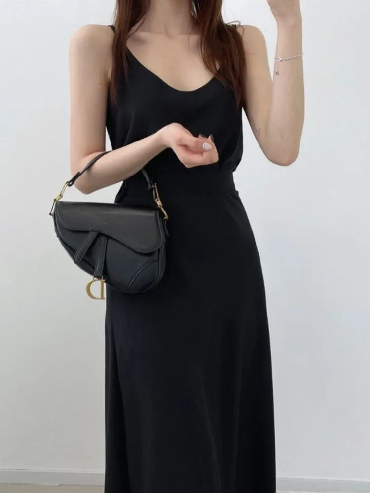 Summer 2 Two Piece Set Women V-Neck Fashion Ladies Sleeveless Slip Tops High Waist Korean Loose Ruffle Pleated Woman Long Skirts