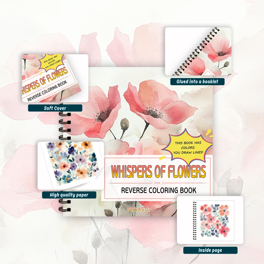 1pc, Floral Reverse Colouring Book, 30 sheets of 100gsm, Relaxing & Creative Lines ‘All You Need Is A Pen Book’ Birthday Gift 3
