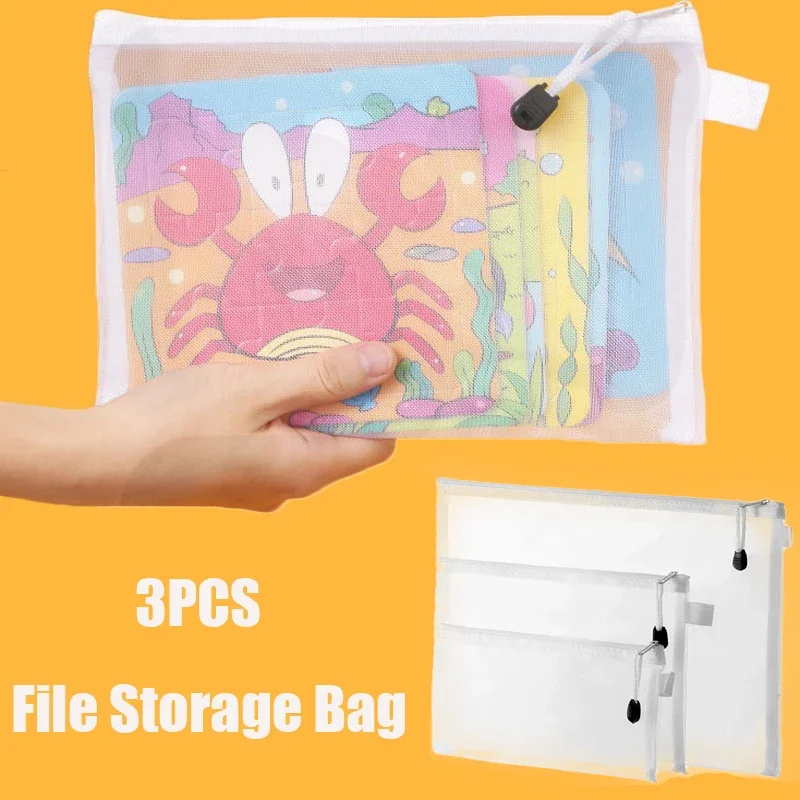 

3pcs Mesh Zipper Pouch Document Bag Waterproof Zip File Folders School Office Supplies Pencil Case Cosmetic Makeup Bags for Toy