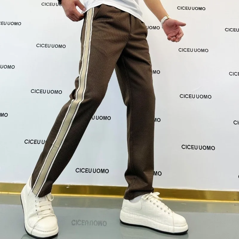 Fashionable Light Luxury Straight Leg Trousers Trendy Small Straight Leg All-match Men's Ribbon Thin Casual Male Classic Pants