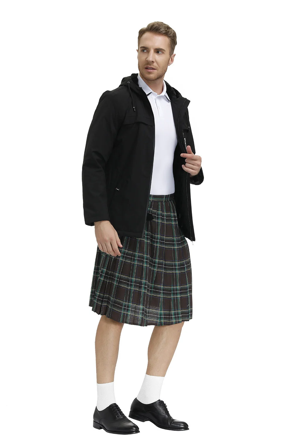 Karierter Faltenrock für Herren, schottisches Feiertags-Kilt-Kostüm, traditionelles Kostüm, Bühnenrock – Detail 6
