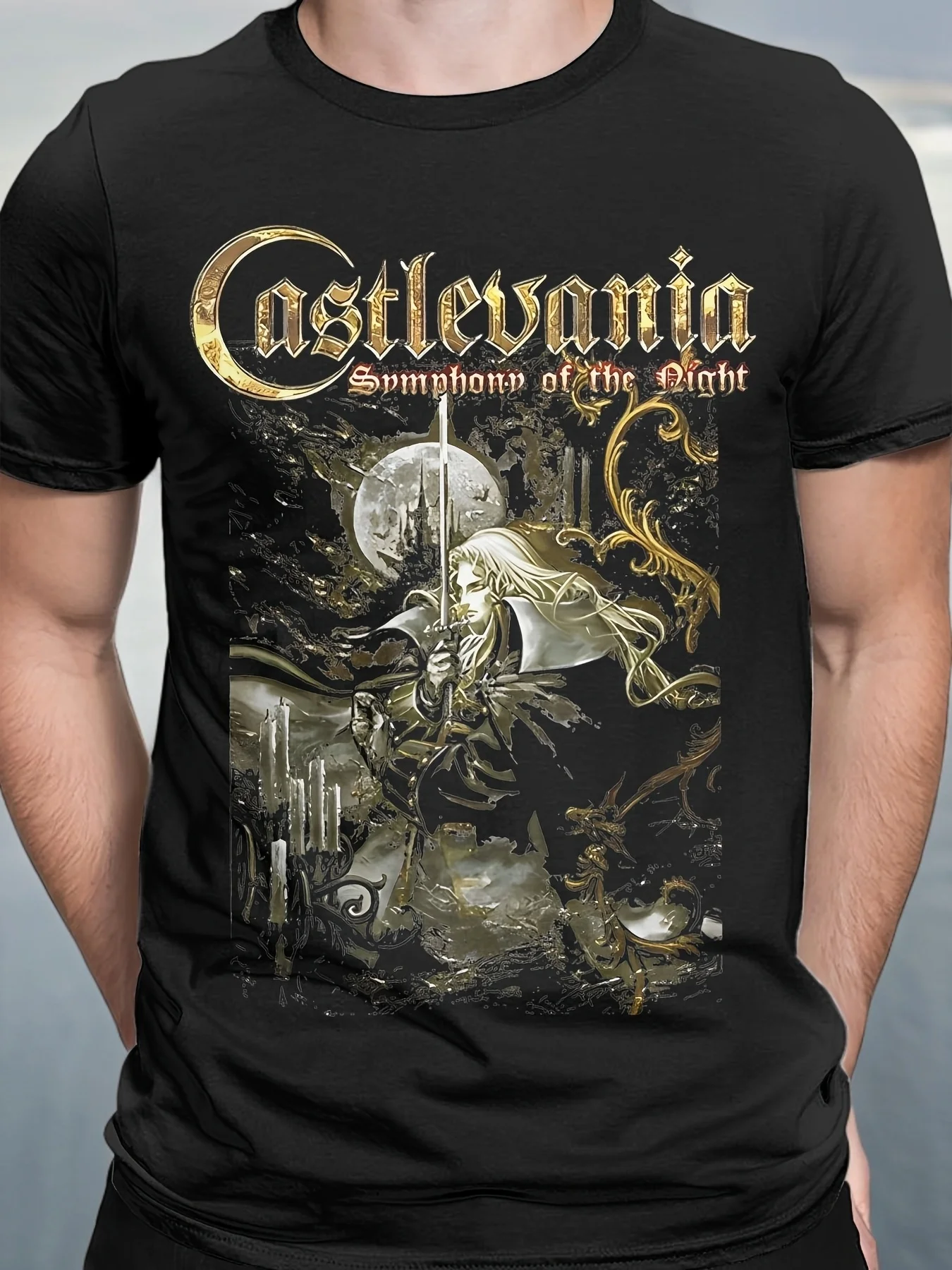 تي شيرت Castlevania Symphony of The Night جرافيك ملابس مروحة الموسيقى القوطية قماش مطاطي تصميم أسود مناسب تمامًا لجميع المواسم 1