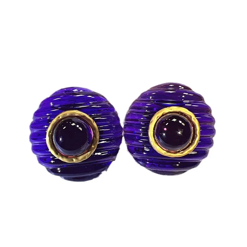 Trendy Jewelry Vintage Temperament Rings Senior Sense Purple Resin Stud Earrings For Women Girl 2024 Trend New Accessories - 6