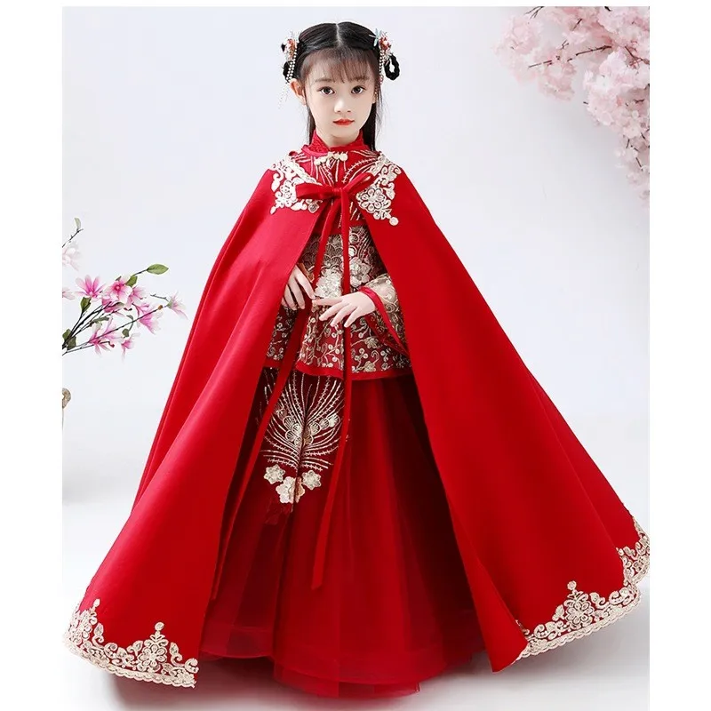 Girls Hanfu Cheongsam Costume Chines New Year Spring Festival Clothing  Winter Thick Robe Warm Performance Kids Red Dresses - AliExpress 200000532