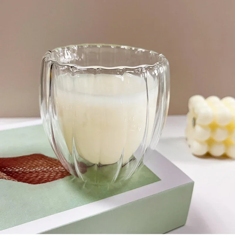 Glass Cup Glass Mug Coffee Glass Cup Heat Resistant Coffee Glass Cup 250/350/450ml Ripple Glass Mug