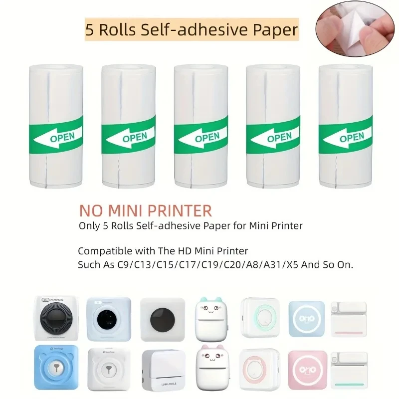 Mini-printer thermisch papier labelsticker kleurrijk zelfklevend zelfklevend papier voor draadloze foto inktloze studieprinter 57 x 25 mm thermisch papier (kleur: lijm 5 rol