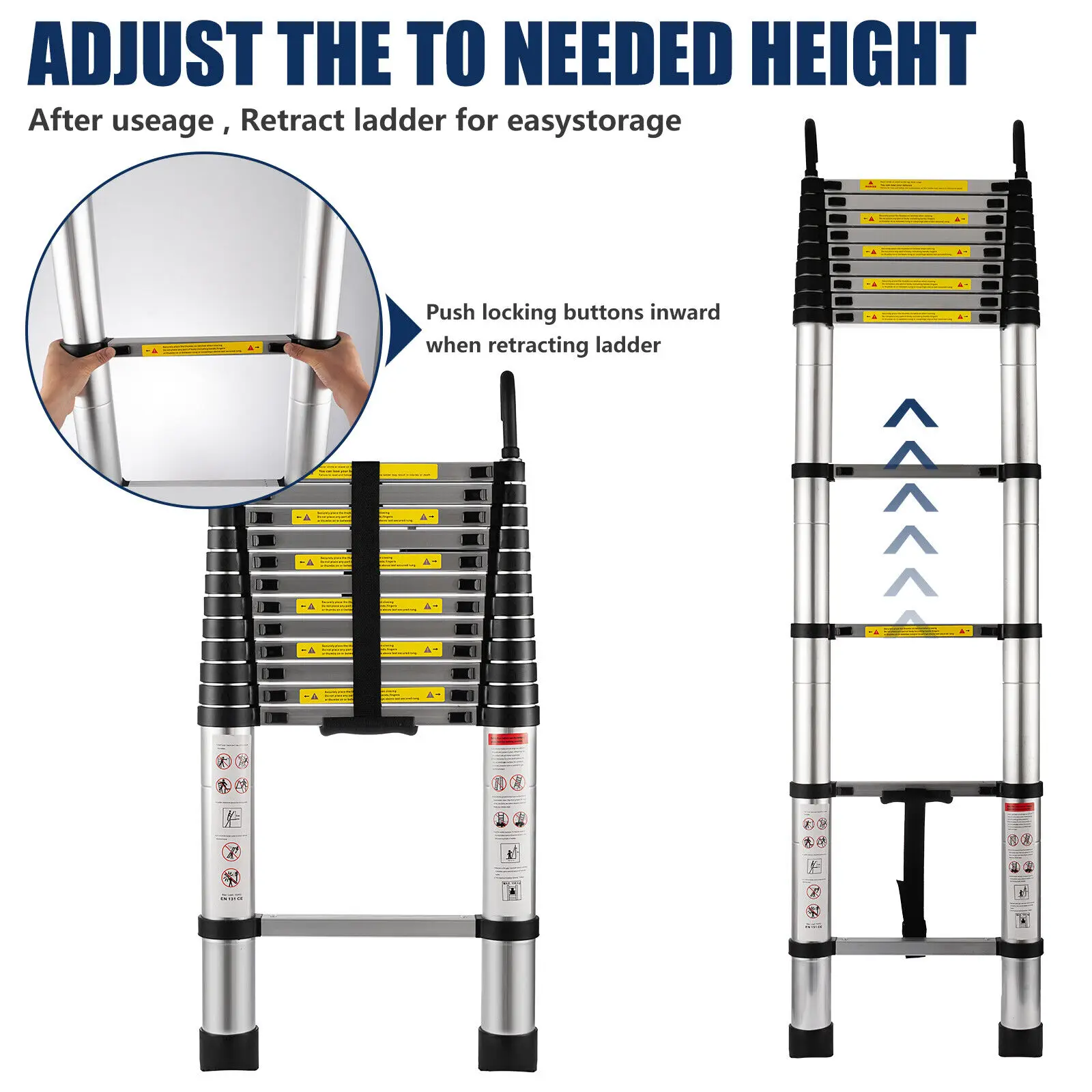 5M Telescopic Folding Ladder Aluminum Telescoping Collapsible Ladder Portable Multi-Purpose Folding Extension Extendable Ladder