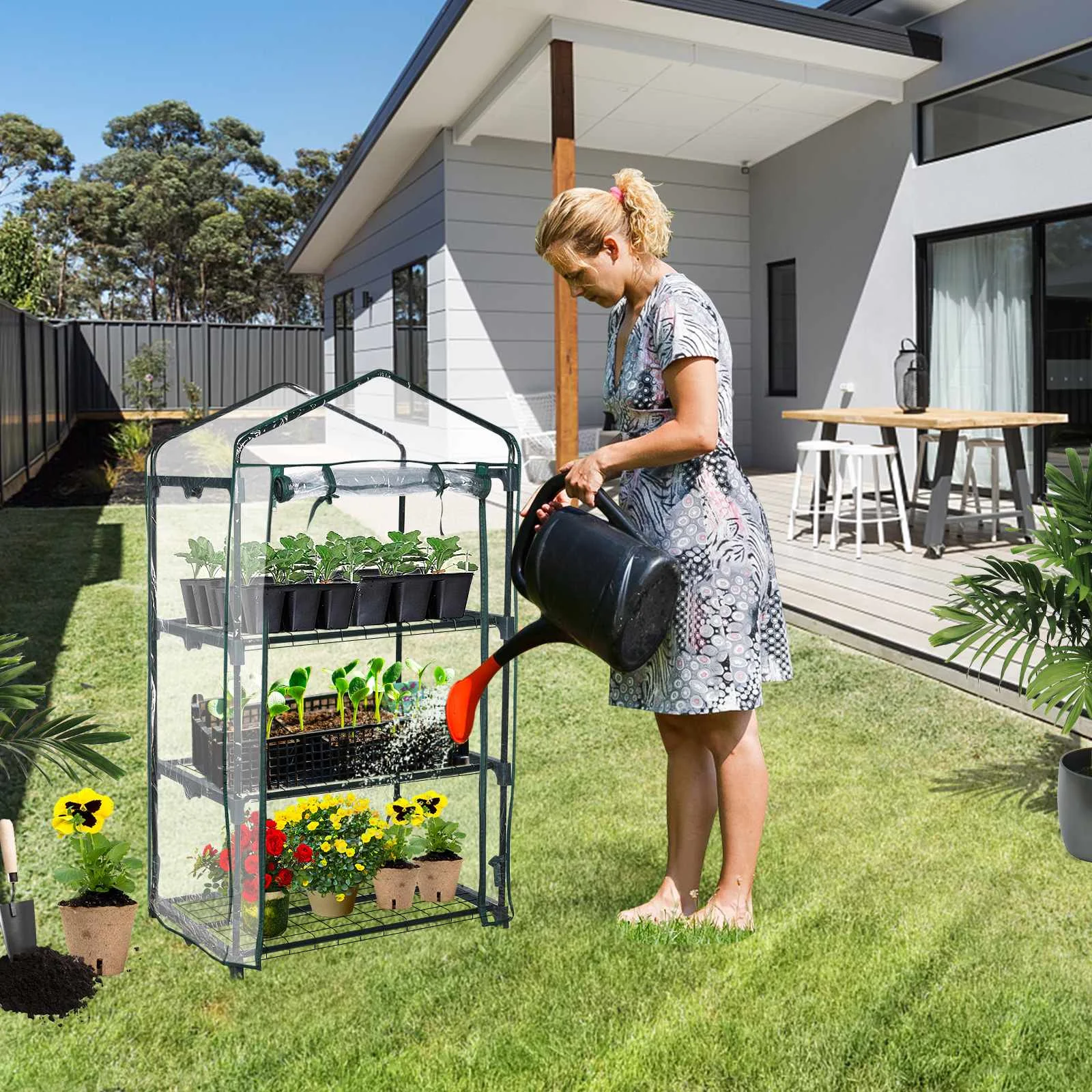 

6 Types Walk-in Greenhouse Replacement Cover Flowers Plants Warm for Outdoor Indoor PVC Greenhouse Cover with Zipper and Shelf