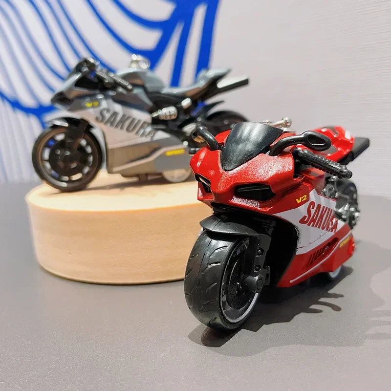Mini Simulation Plastic Motorbike Model Keychain Cute Pendant Keyring Bag Home Desktop Miniatures Collection Display