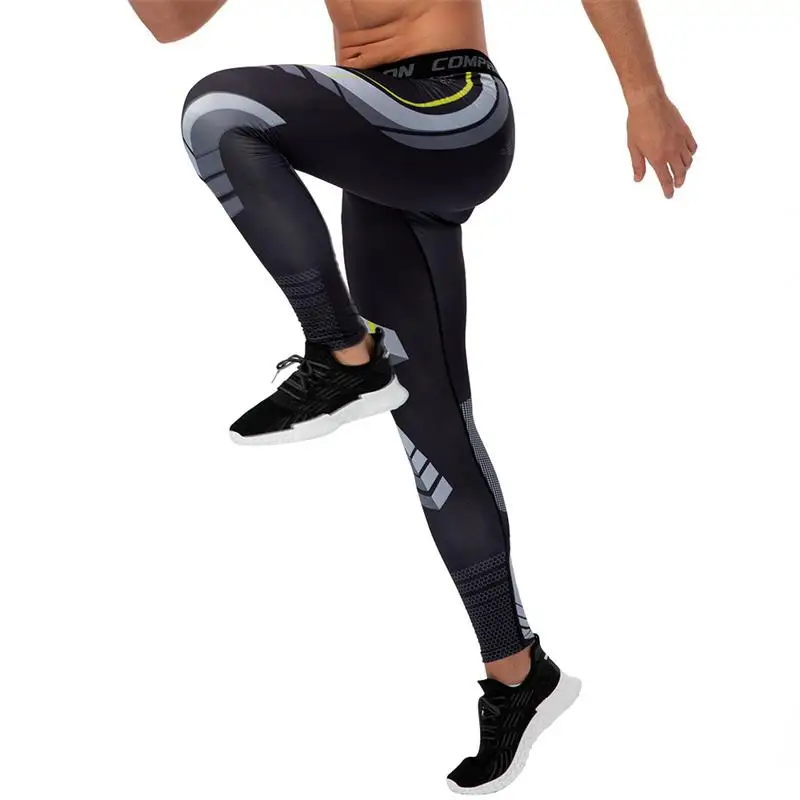 Quick-drying Men Running Tights Pants Compression Print Basketball Training Leggings Elastic Gym Clothing Men Workout Sportswear