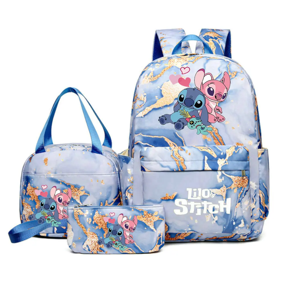 3Pcs/set Disney Lilo Stitch Colorful Backpack With Lunch Bag for Girl Boy Student Teenager Rucksack Women Casual School Bags Set 6