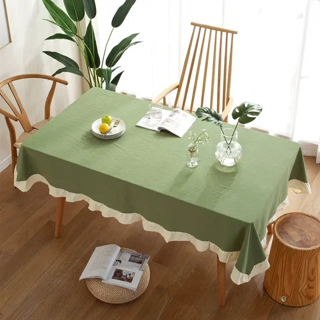 Nappe de Table 100% coton lavable, pour fête de mariage, salle à manger, décoration de Banquet, couverture de Table luxueuse, couture à volants 3