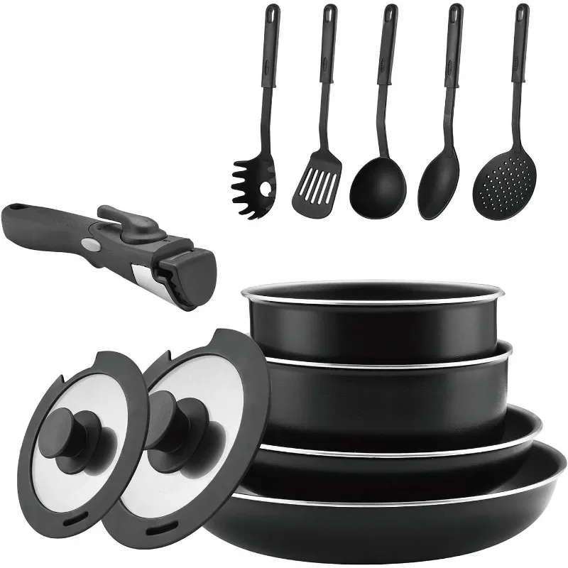 

Abizoe Non-Stick Cookware Set - Pans and Pots with Removable Handles Space Efficient Excellent for RVs and Compact Kitchen