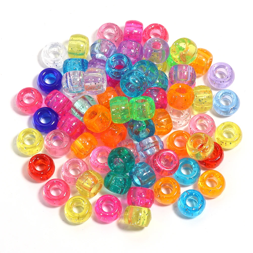 200 Stück 6 x 9 mm bunte Pony-Perlen, modisch, großes Loch, Acryl-Perlen, für Kinder, DIY-Armband, Halskette, Basteln, Mädchen-Haarperlen – Detail 7