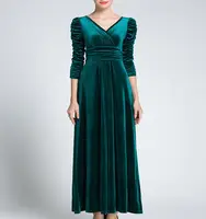 Women Clothing Plus Size Long Dress Velvet Autumn V-Neck  Evening Bridesmaid Party Prom Abayas Muslim kaftan African Maxi Dress - Image 5